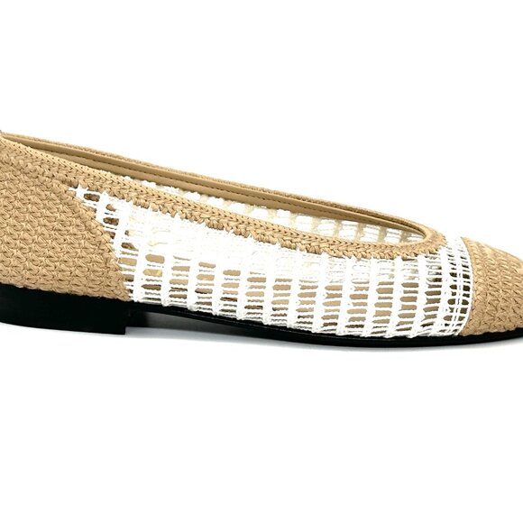 CHANEL REV CC Raffia Crochet Woven Two Tone Cap Toe Ballerina Ballet Flats - Picture 8 of 14